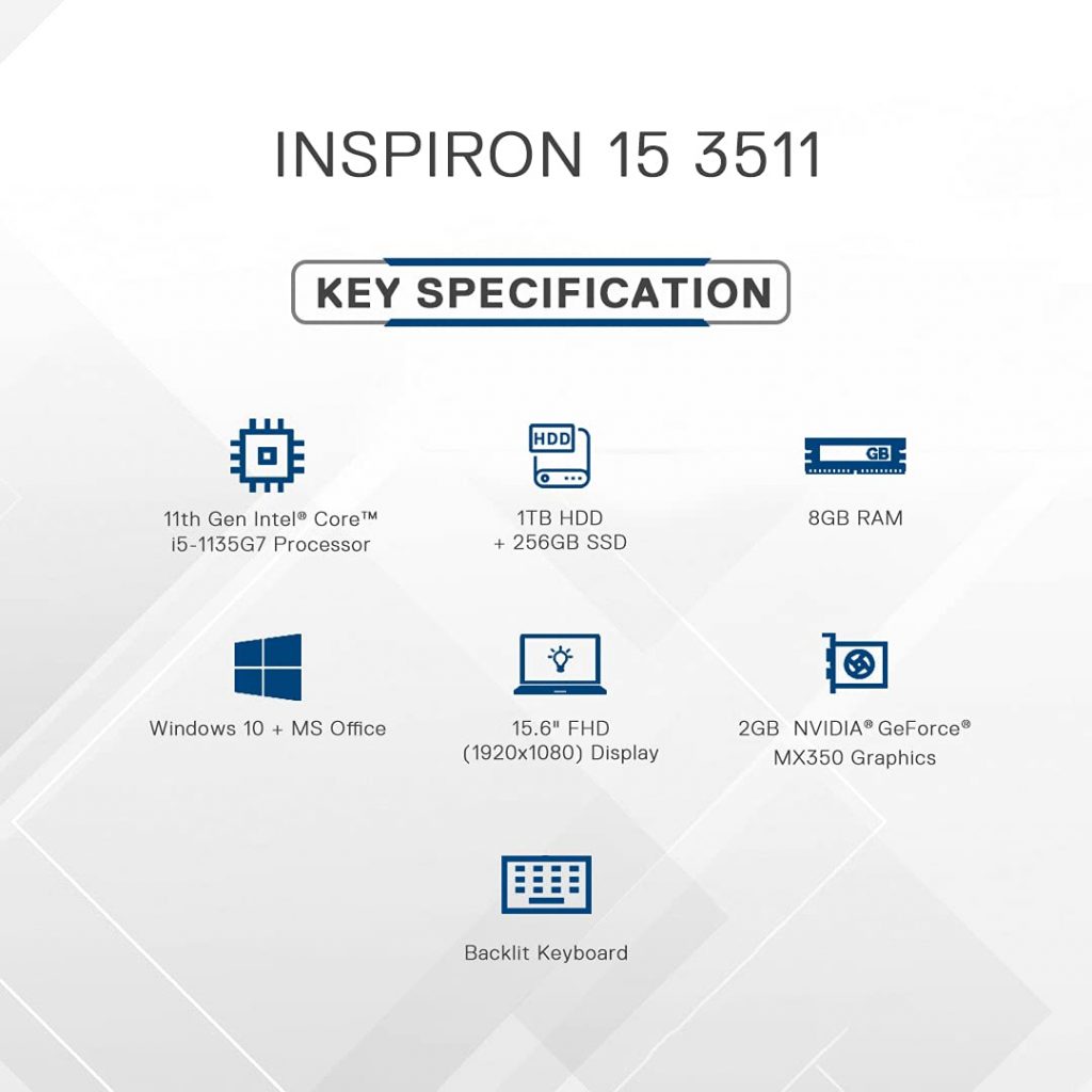 Laptop Dell Inspiron N3511 512 GB SSD (I3 128GB RAM/Iris Xe/15.6 inch FHD/Win10/Black/Nhập Khẩu)-43956
