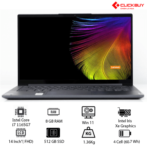 Laptop Lenovo Yoga Slim 7 14ITL05 (82A300A6VN) (i7 1165G7/8GB RAM/512GB SSD/14 FHD/Win/Xám)