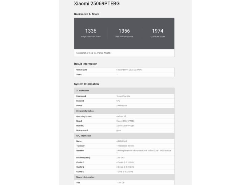 Điểm geekbench Xiaomi 15T