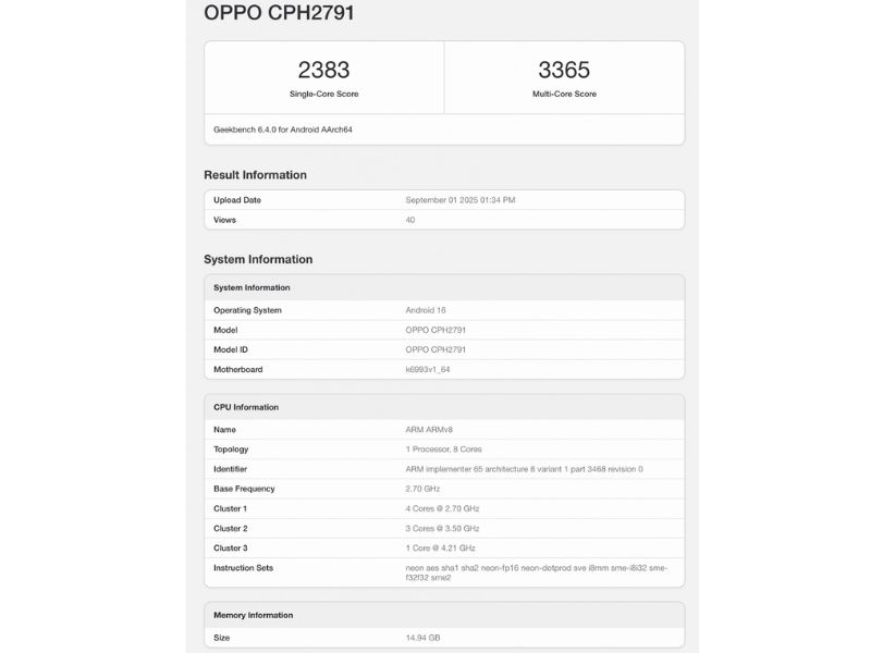 Thông số Oppo Find X9 