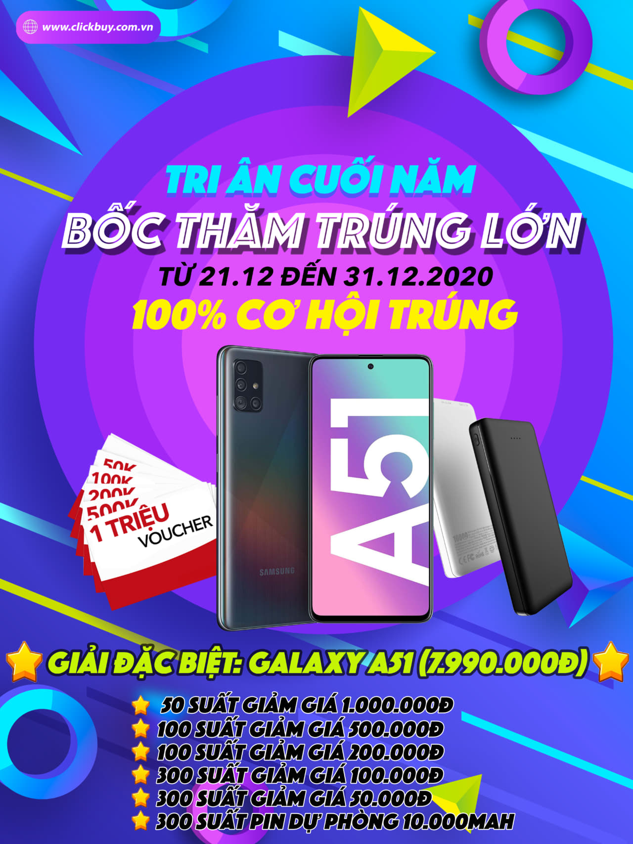Tri Ân cuối năm – Bốc thăm trúng lớn – 100% trúng quà - Clickbuy