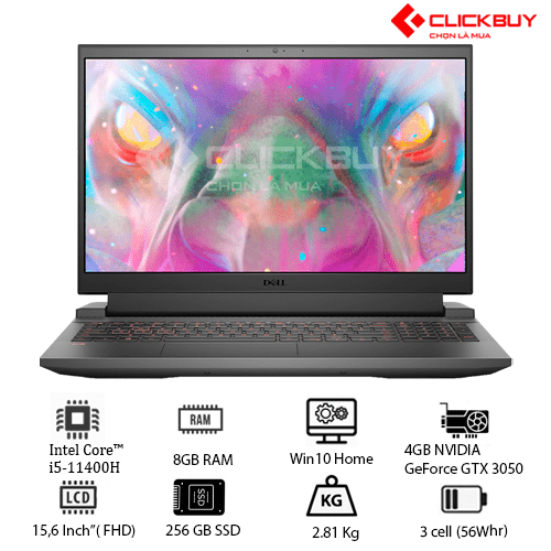 Laptop Dell G15 5511 70266676 (Core™ i5-11400H | 8GB | 256GB | RTX 3050 4GB | 15.6 Inch FHD | Win 11 | Office | Xám)