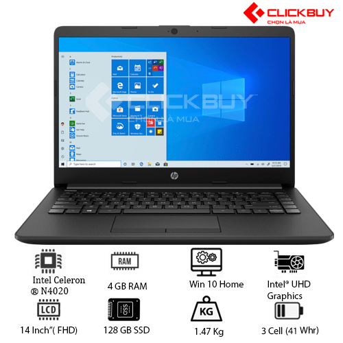 Laptop HP 14-cf2209NIA( Intel Celeron® N4020 /4GB RAM/128GB SSD/14 HD/Win10/Jetblack)