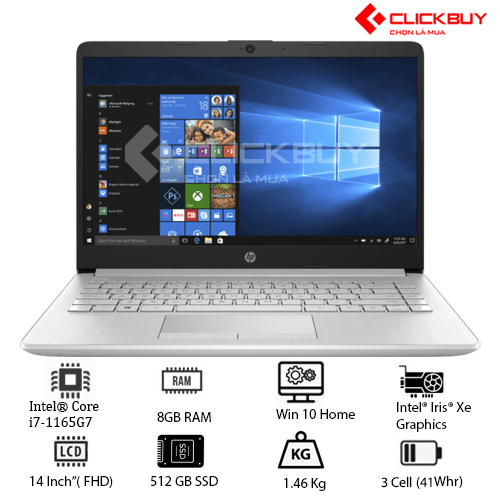 Laptop HP 14s-dq2550TU 470D5PA (Core i7-1165G7 | 8GB | 512GB | Intel Iris Xe | 14 inch HD | Win 10 | Bạc)
