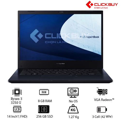 Laptop Asus ExpertBook L1400CD EKR382 (R3 3250U/8GB RAM/256GB SSD/14 FHD/no OS up Win10Pro /Đen)