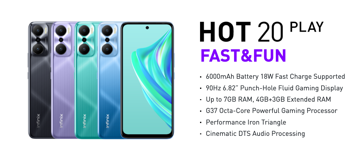 Infinix Hot 20 Play ra mắt: Màn hình 90Hz, Helio G37, pin 6.000mAh