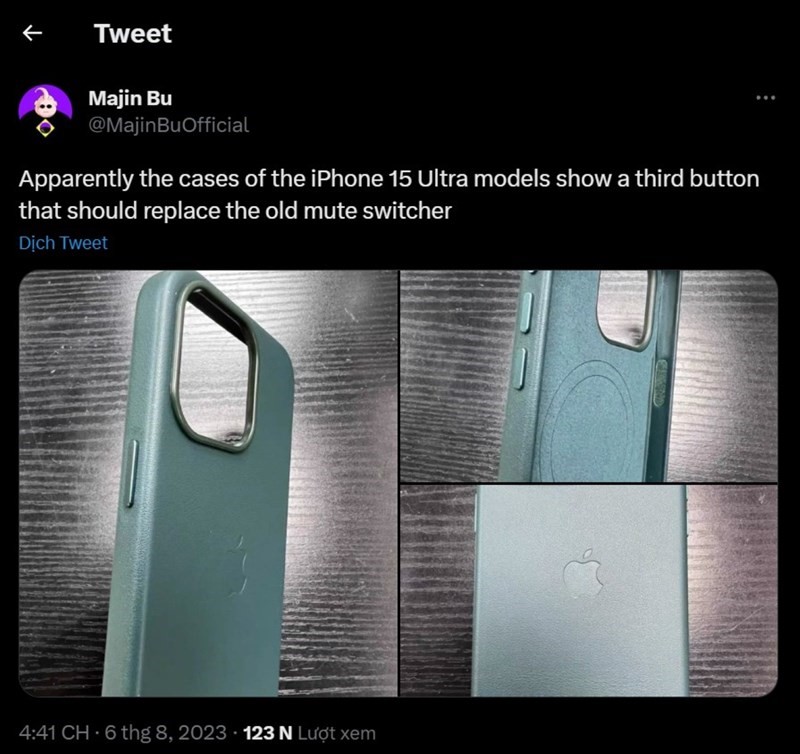 Ốp lưng iPhone 15 Ultra bị rò rỉ, xác nhận vị trí của nút Action đúng như lời đồn (Ảnh: Majin Bu)