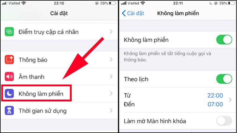 Bật/tắt chế độ im lặng iPhone 16 bằng Không làm phiền