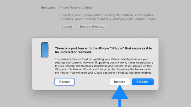 Thực hiện quá trình Restore iPhone 16 qua iTunes hoặc Finder