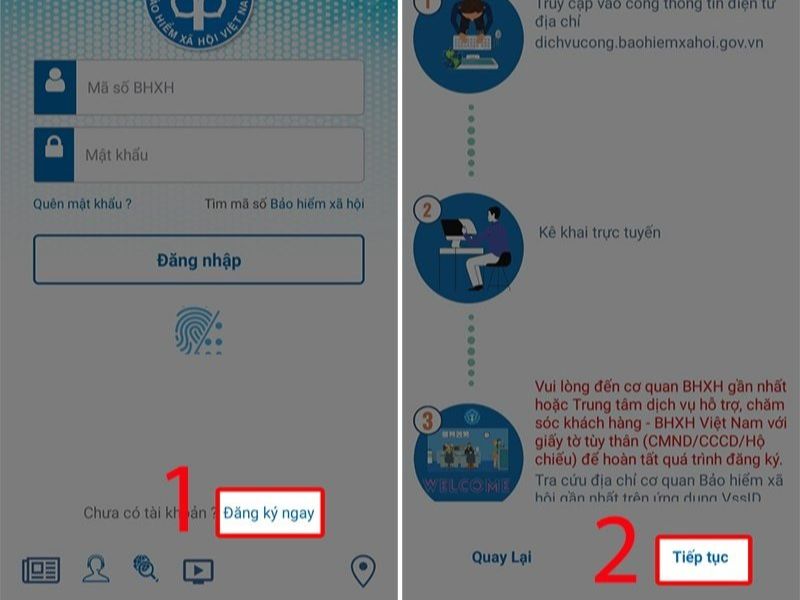 Bắt đầu quá trình đăng ký VssID trên điện thoại