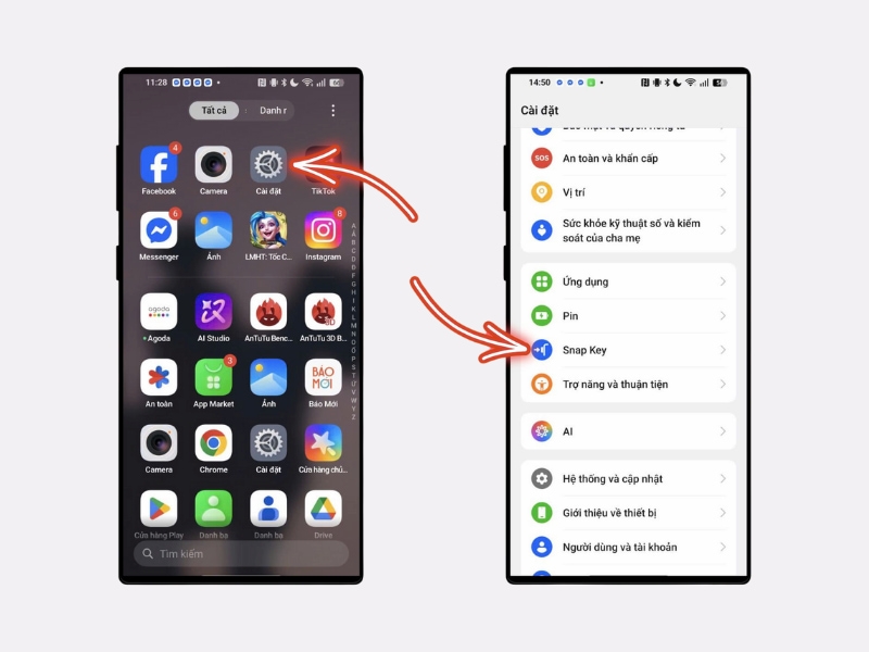 Hướng dẫn cách bật Snap Key