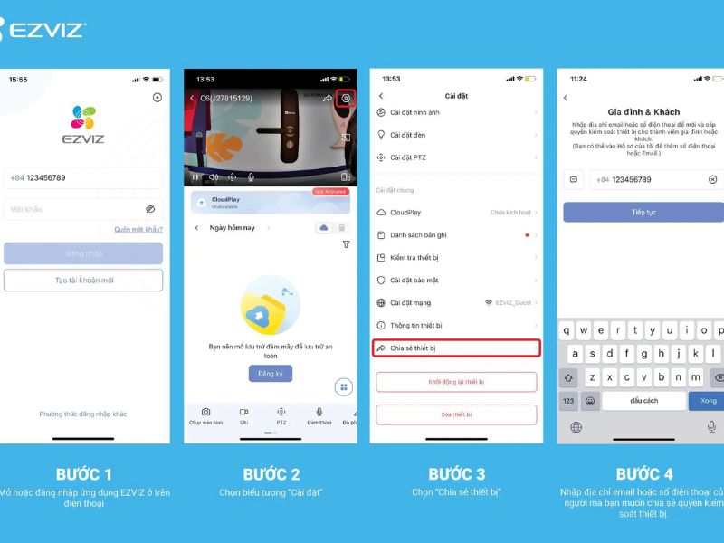 Hướng dẫn chia sẻ Camera EZVIZ qua số điện thoại hoặc email