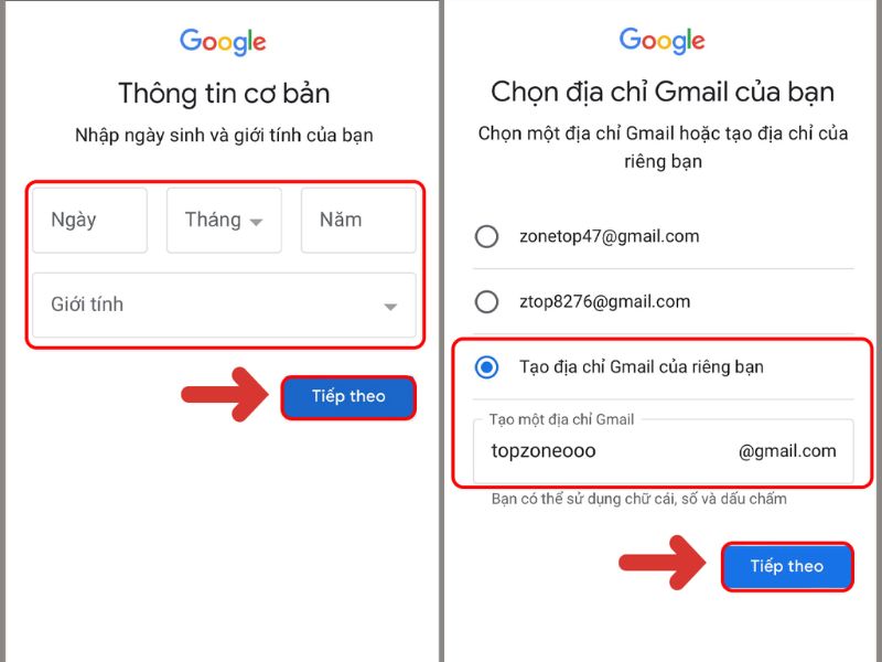 Cách tạo tài khoản Gmail không cần số điện thoại trên Smartphone