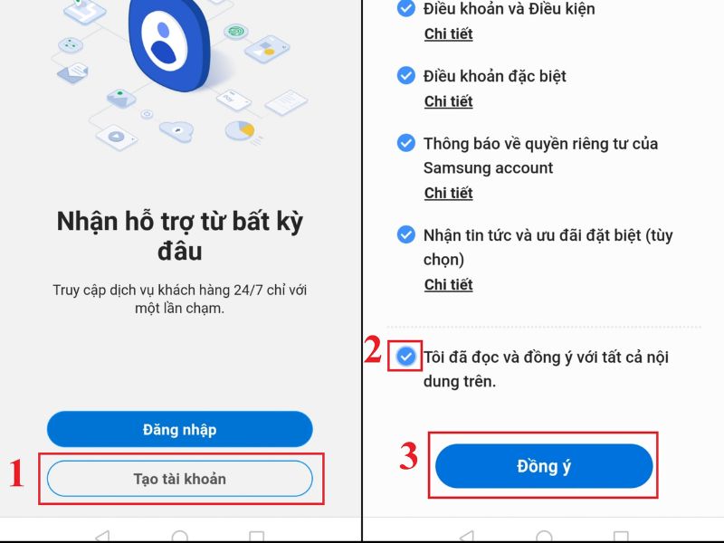 Hướng dẫn tạo tài khoản Samsung trên điện thoại