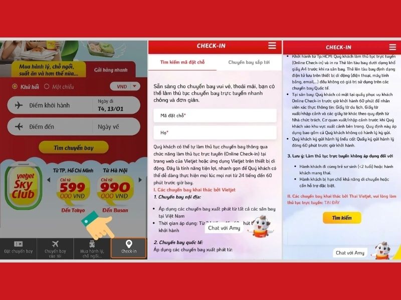 Hướng dẫn checkin onl Vietjet bằng app
