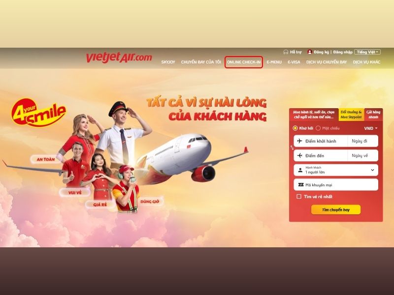 Hướng dẫn checkin online Vietjet bằng web