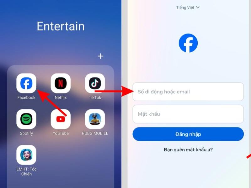 Tiến hành đăng nhập facebook sau khi tải về