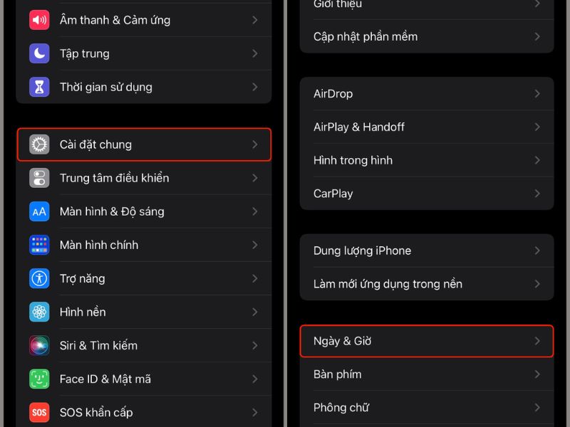 Cài đặt ngày giờ với điện thoại iPhone