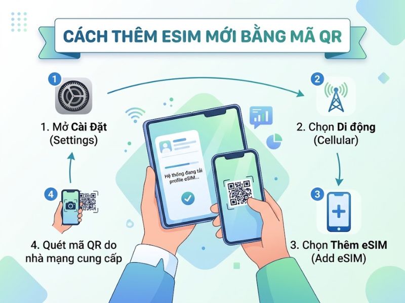 Cách thêm eSIM mới bằng mã QR