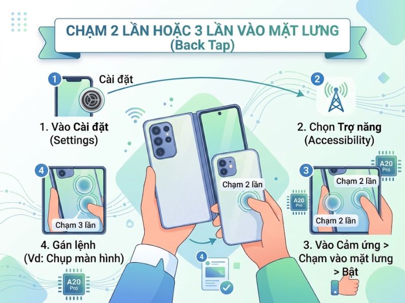 Chạm 2 lần hoặc 3 lần vào mặt lưng (Back Tap)