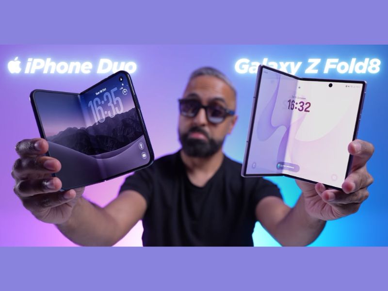 So sánh thiết kế màn hình gập iPhone Duo vs Samsung Galaxy Z Fold8
