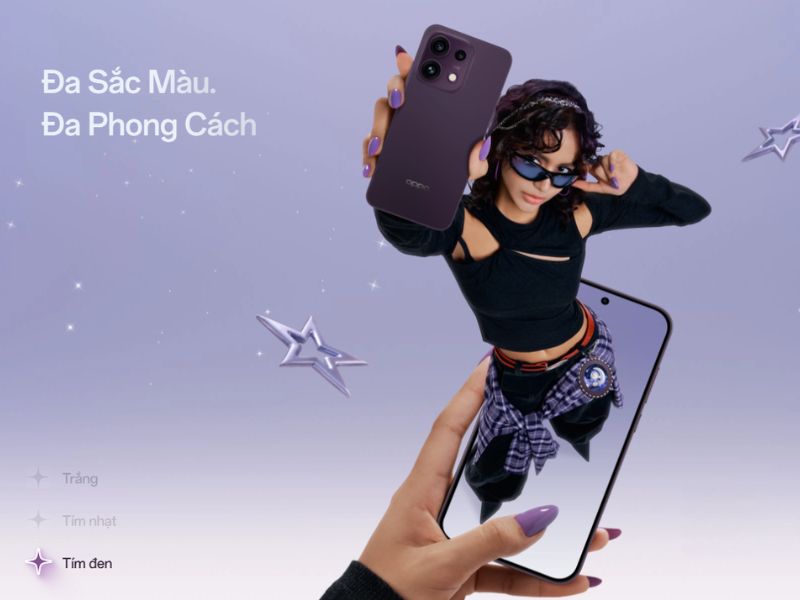 Điện thoại OPPO Reno16 F màu tím đen cá tính