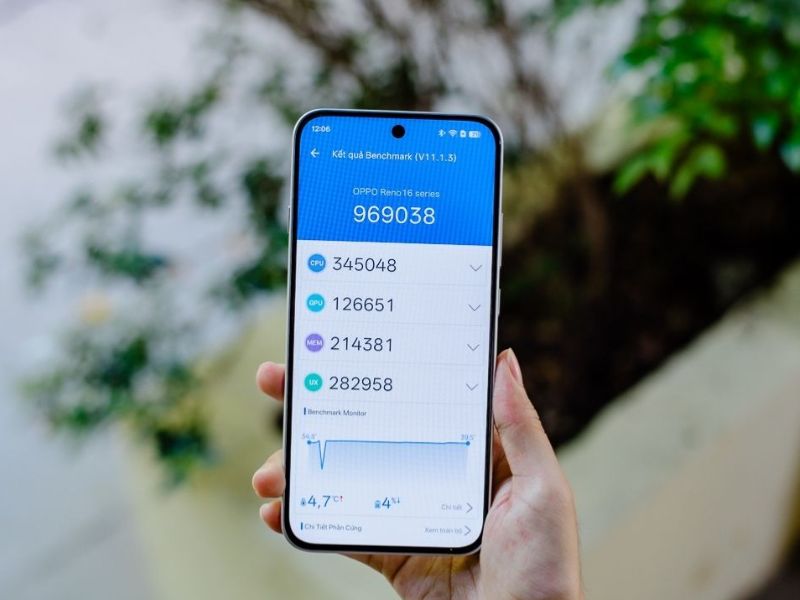 Điểm Antutu OPPO Reno16 F đạt gần 1 triệu điểm