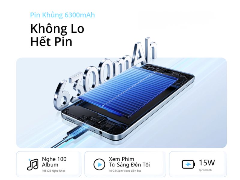Viên pin 6300mAh bền bỉ trên Realme Note 80