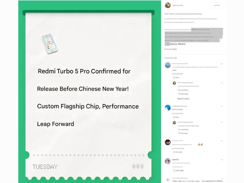 Rò rỉ pin Redmi Turbo 5 Pro