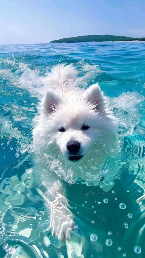 Hình nền về động vật dễ thương chó đang bơi