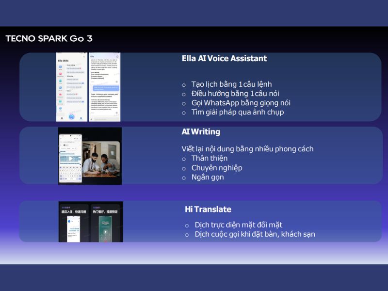 Tính năng AI dịch văn bản trên Tecno Spark Go 3