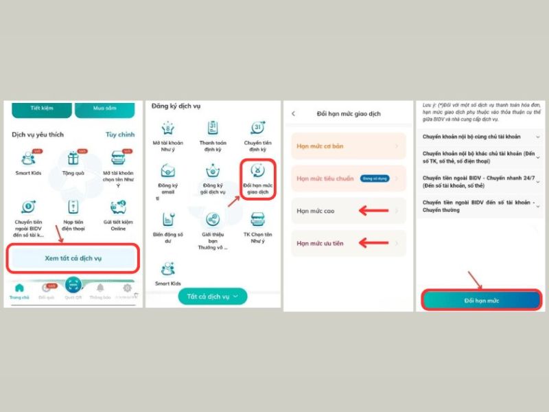Thao tác cài đặt hạn mức chuyển tiền BIDV bằng điện thoại