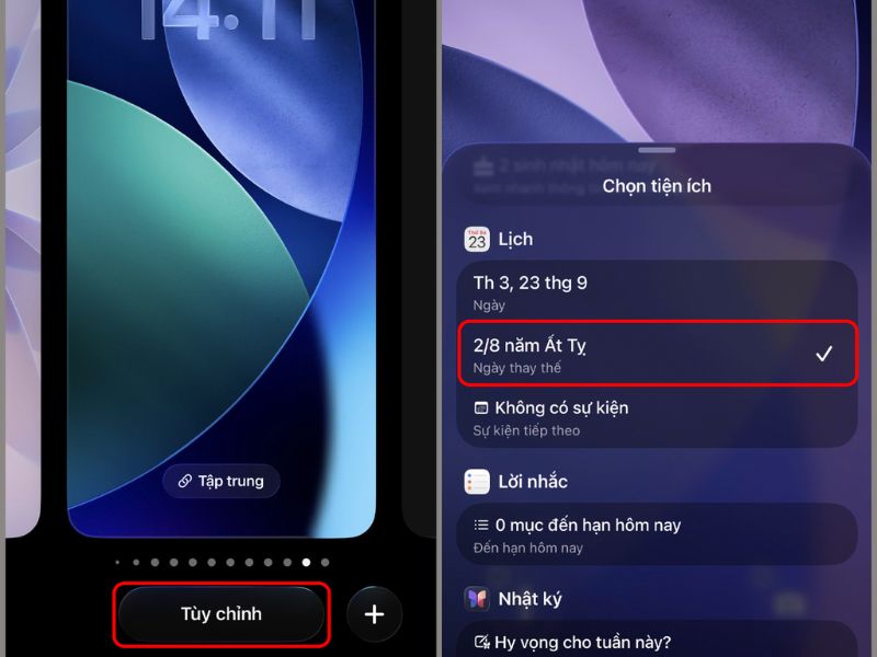 Thiết lập hiển thị trực tiếp lịch âm trên màn hình