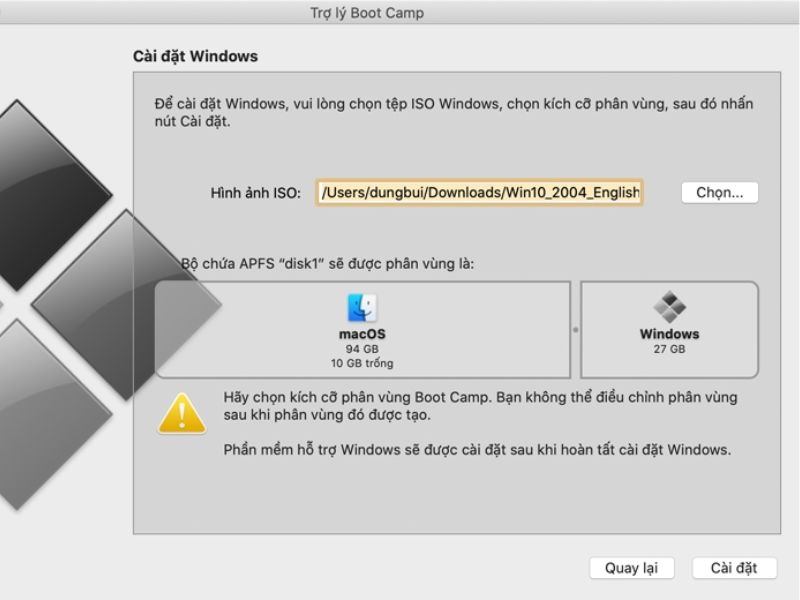 Chia phân vùng cho Boot Camp