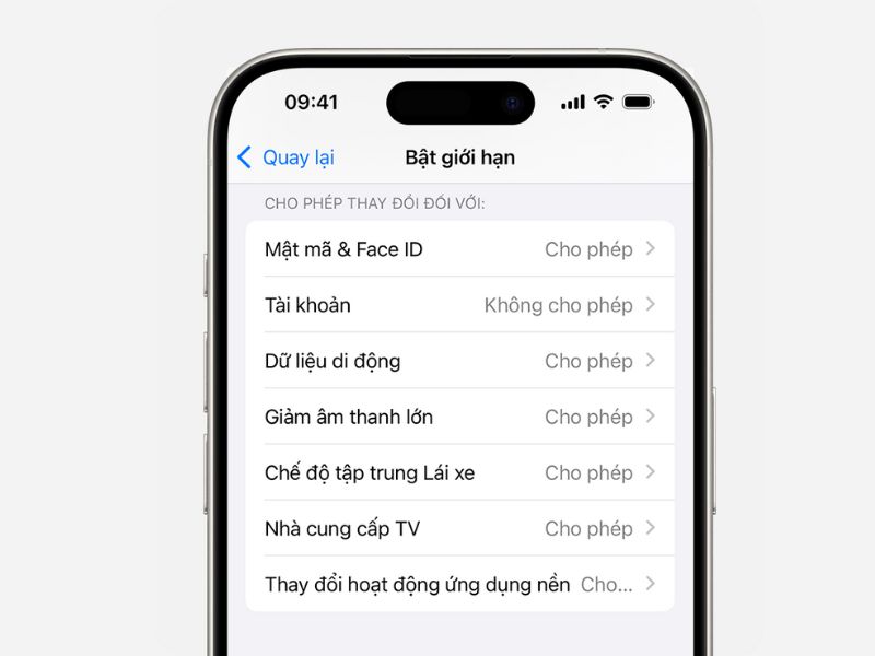 bật giới hạn trên iPhone