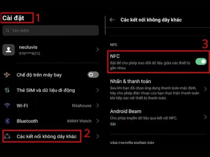 Bật NFC bằng cài đặt