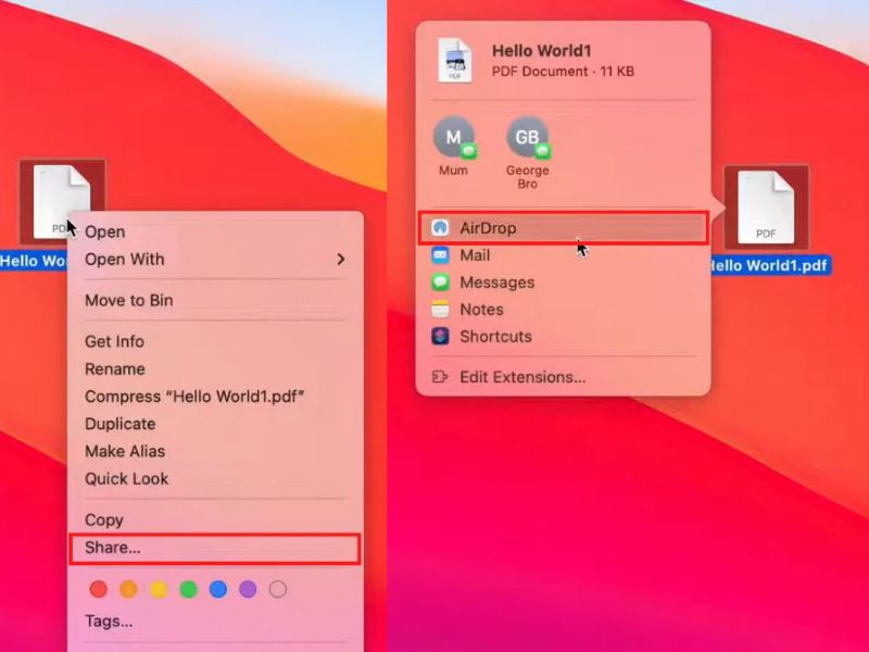 Các bước truyền file qua AirDrop trên Macbook