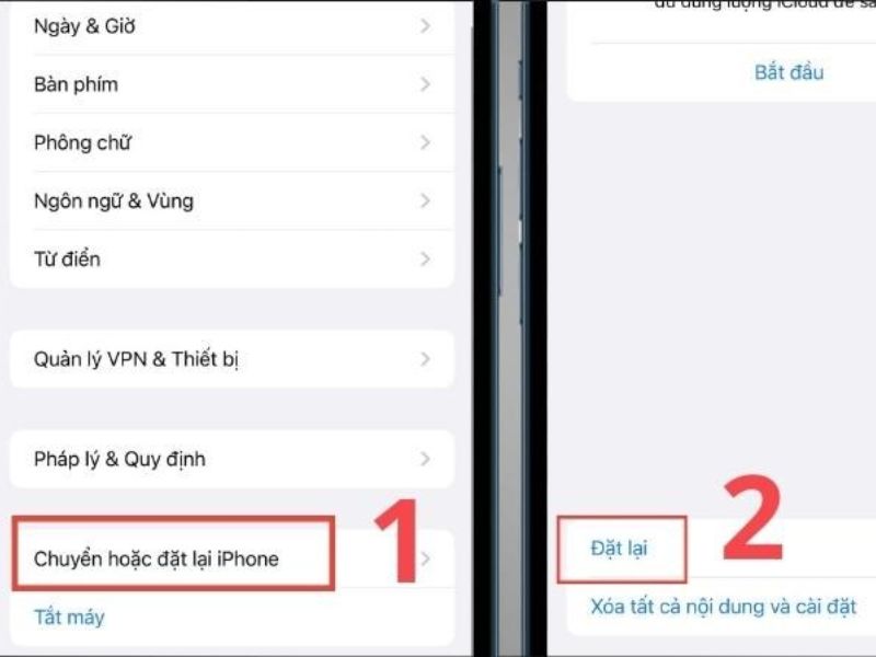 Bước 2: Chọn chức năng Đặt lại