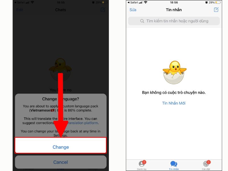 Cách thiết lập ngôn ngữ tiếng Việt cho Telegram trên điện thoại bước 2