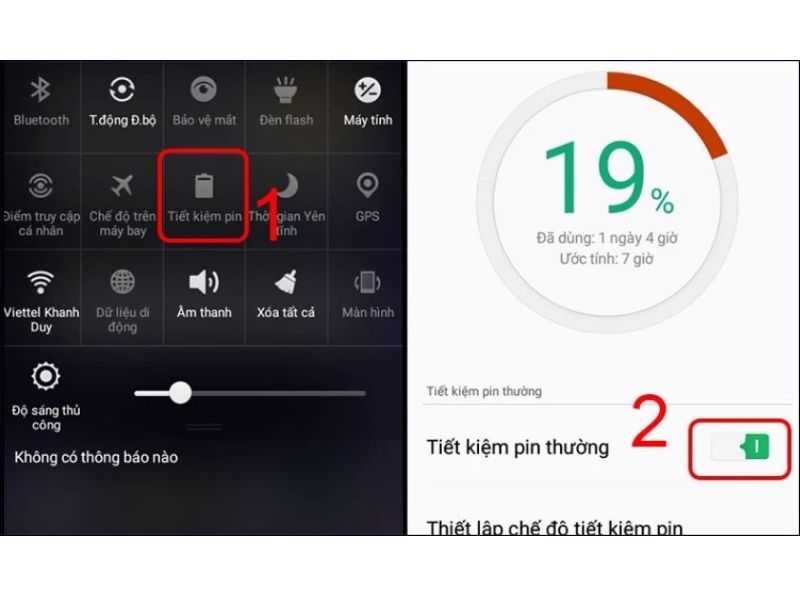 tắt chế độ tiết kiệm pin trên thanh thông báo