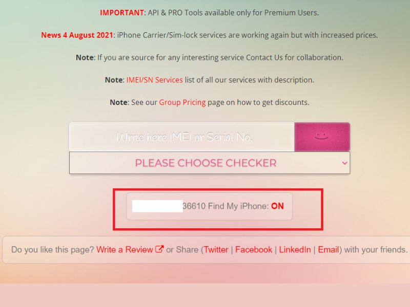 Check iCloud ẩn qua website Sickw