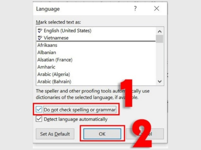 Chọn Don't Check Spelling