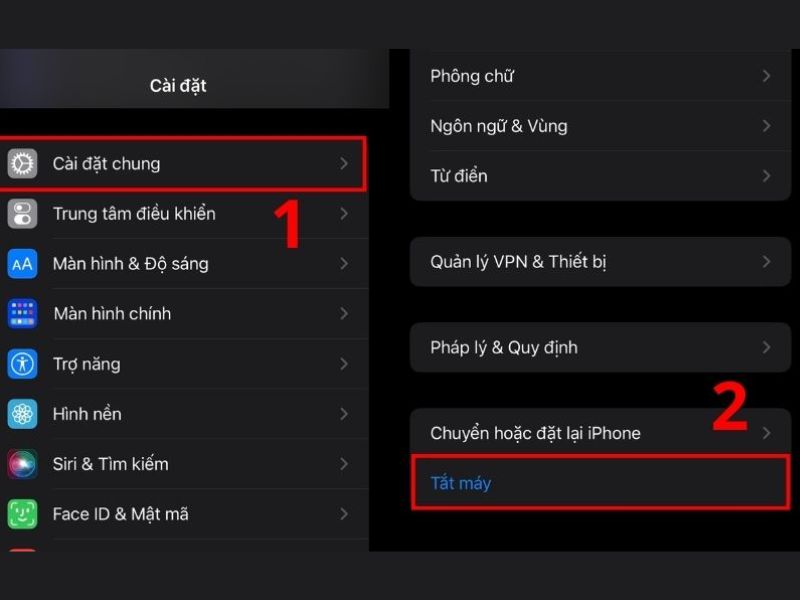 Khởi động lại iPhone bằng menu Cài đặ