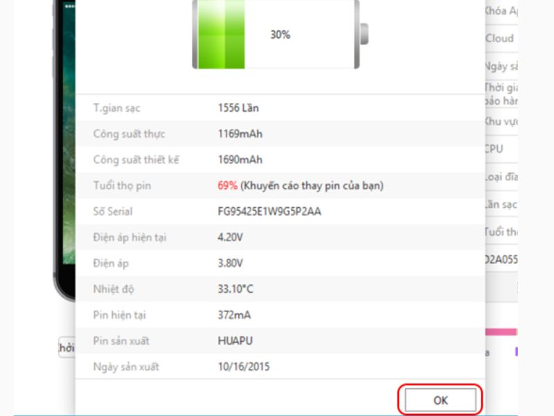 Kiểm tra bằng phần mềm hỗ trợ trên máy tính 3uTools