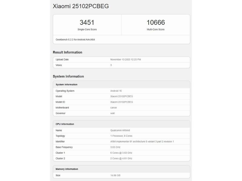 Poco F8 Ultra trên Geekbench