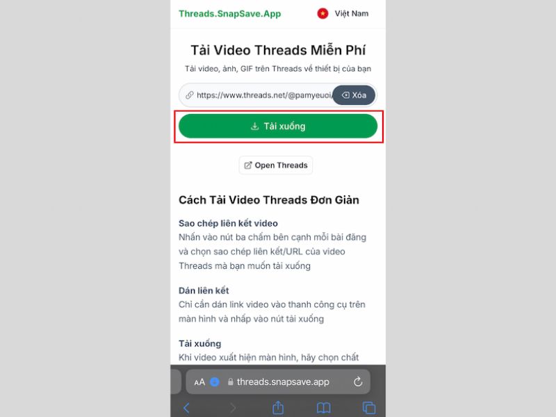 tải video thread trên điện thoại