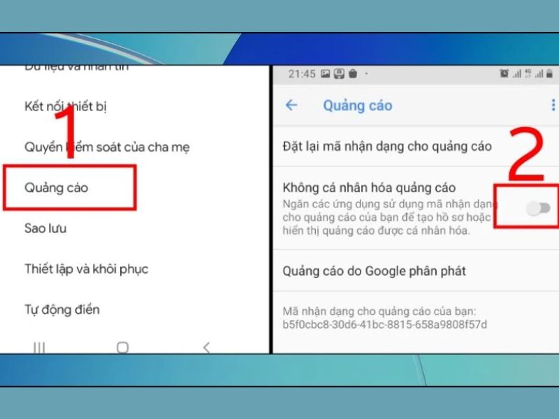 tắt quảng cáo bằng cài đặt