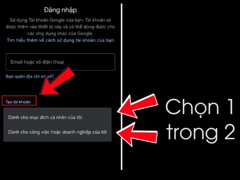 Chọn “Thêm tài khoản” hoặc “Tạo tài khoản mới”