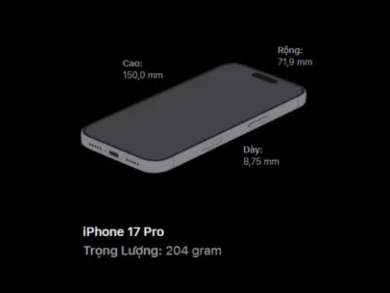 Trọng lượng iPhone 17 Pro