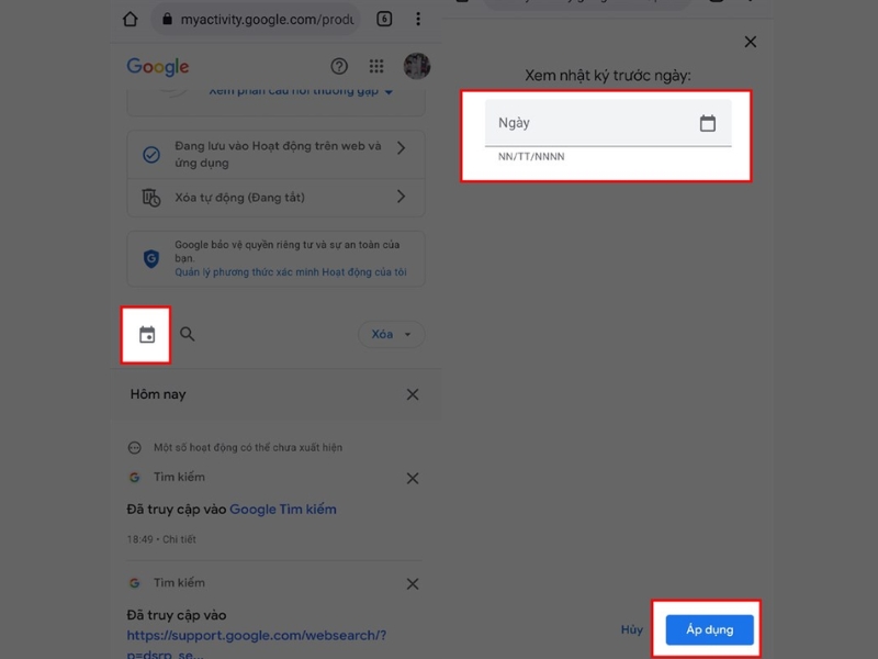 xem lịch sử google theo ngày